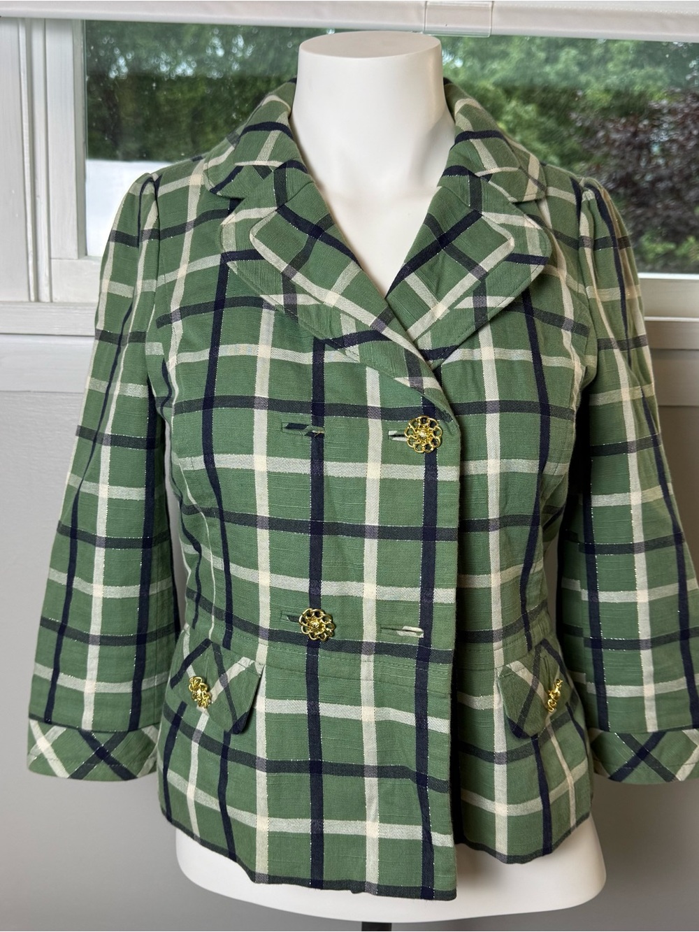 Vintage Y2K Juicy Couture Green Plaid Blazer with Gold Hardware Women’s Size 4